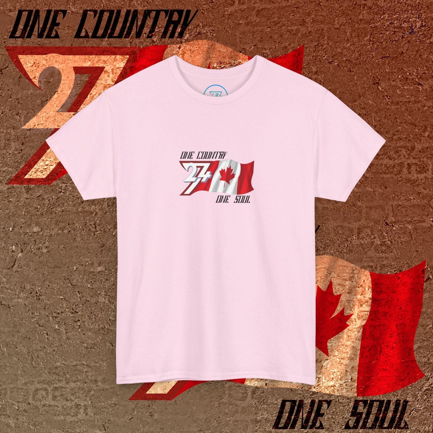 Artistic front shot of the Light Pink Canada flag tee highlighting the clean hand-drawn lines.