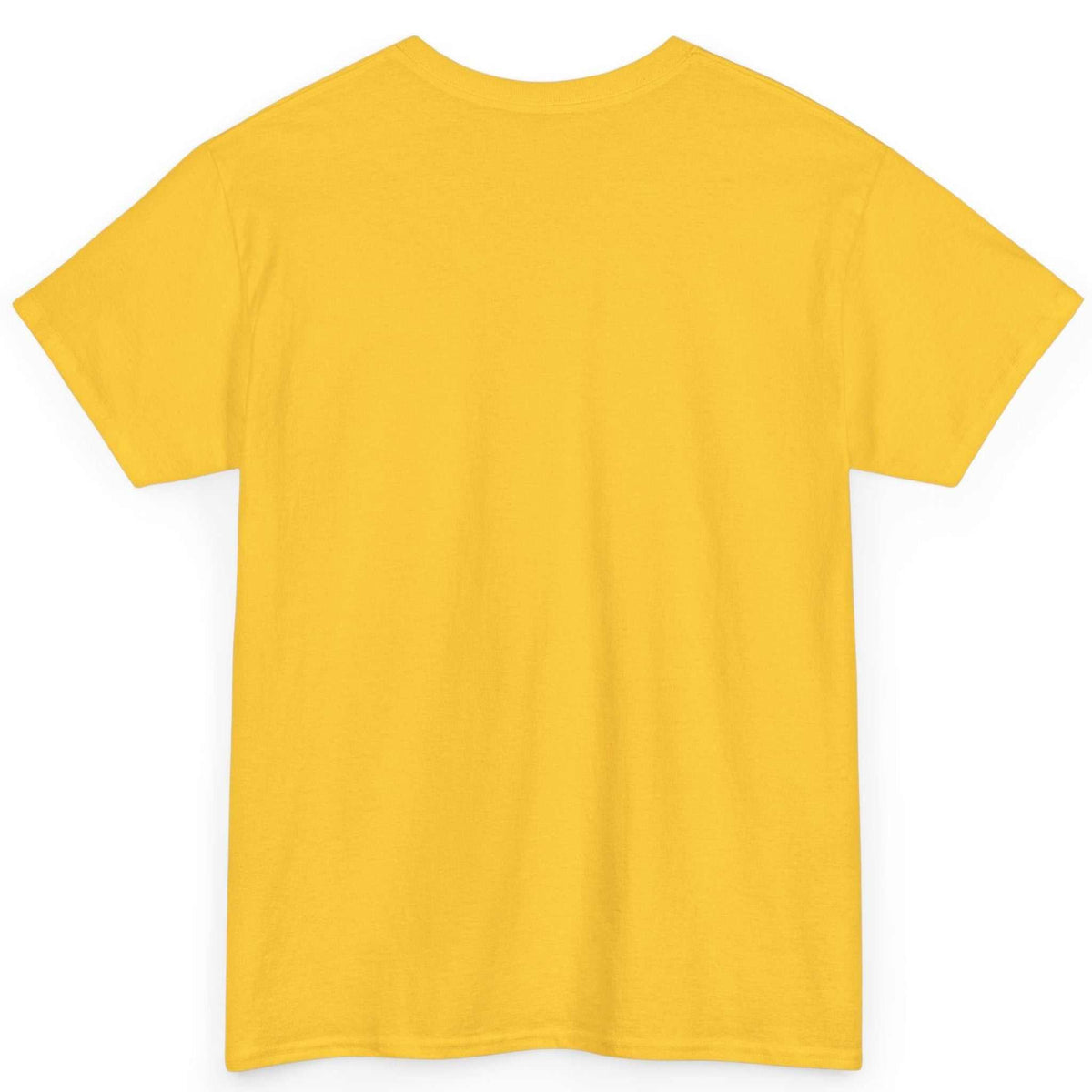 Back view of the daisy yellow classic car graphic tee, showing the clean, unprinted tubular back canvas.