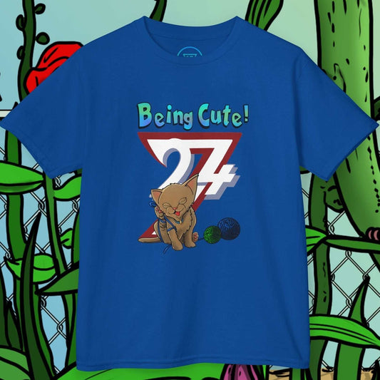 Kids T-Shirt in Royal Blue showcasing the original Atelier kitten art.