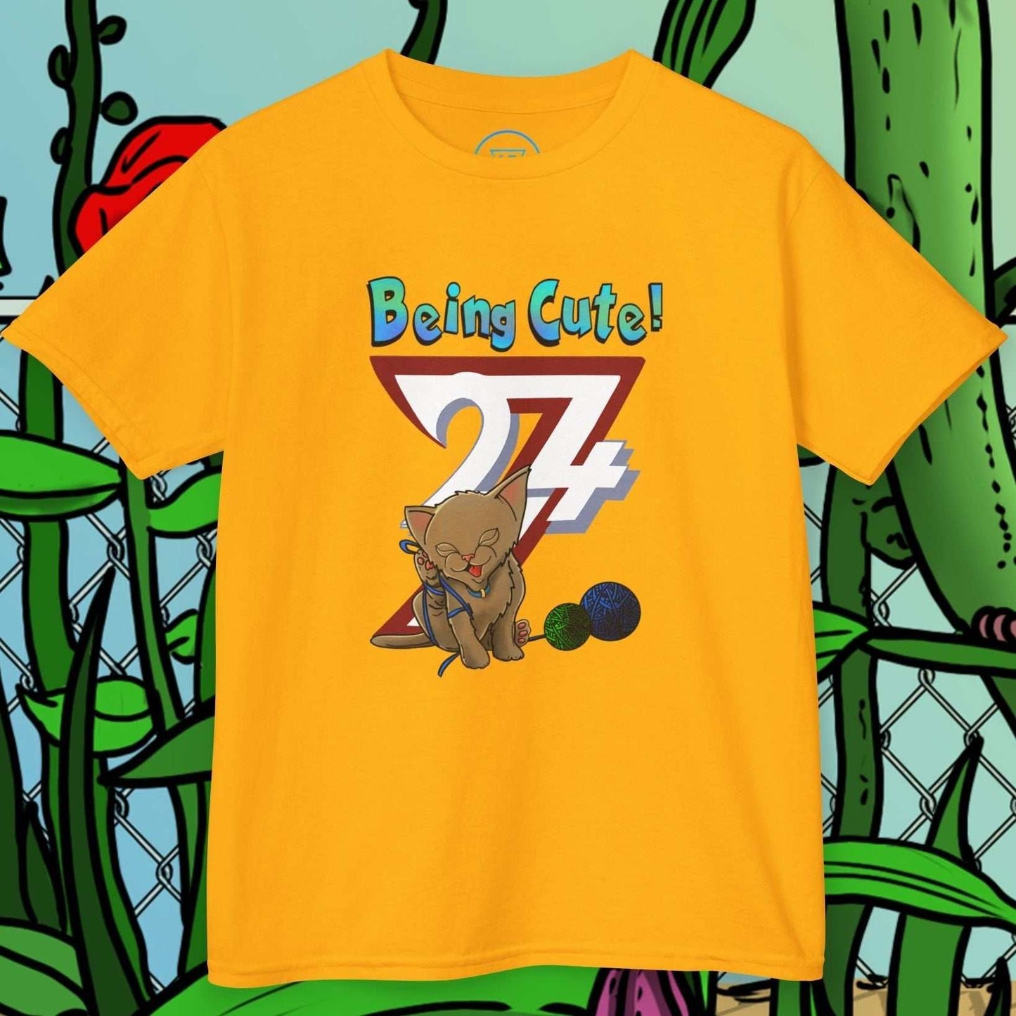 Gold Kids T-Shirt with the human-made "Always Cute" kitten design.