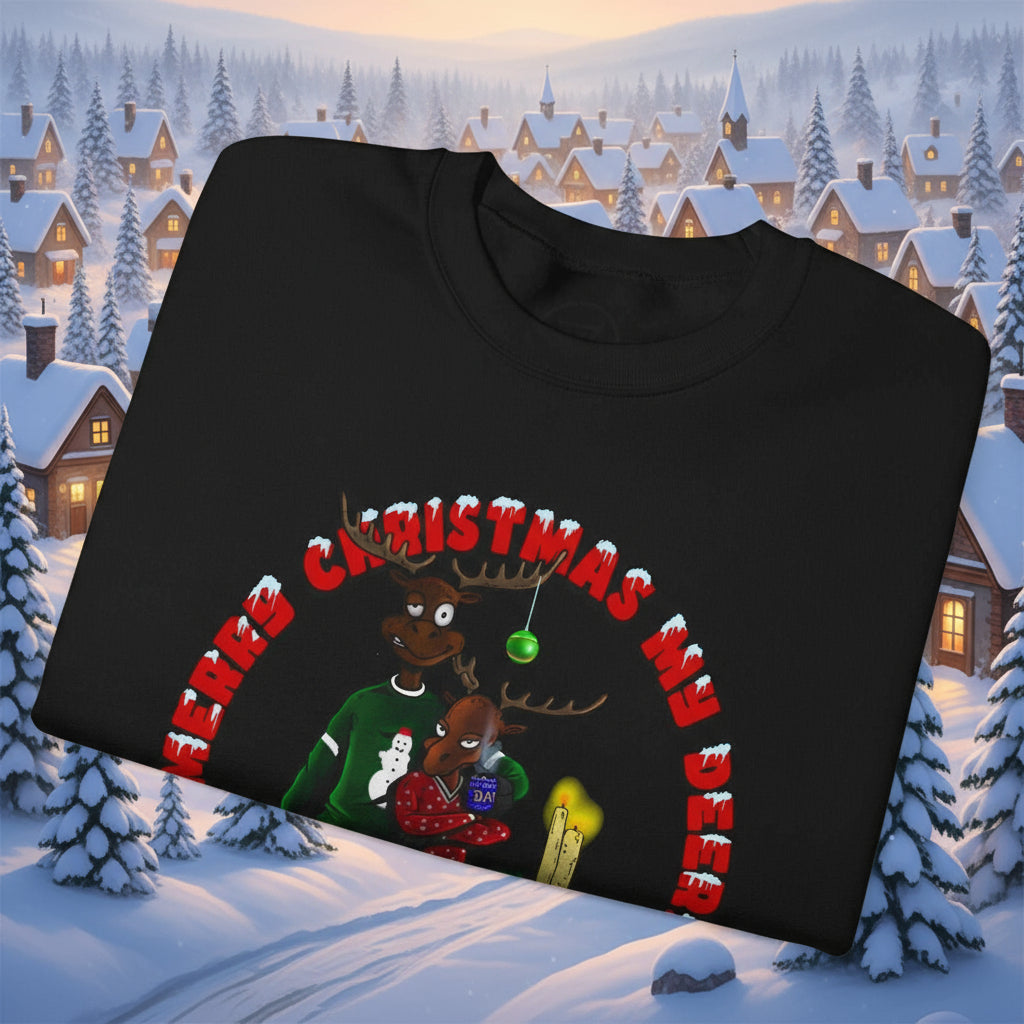 Christmas Reindeer Sweatshirt Gift black folded