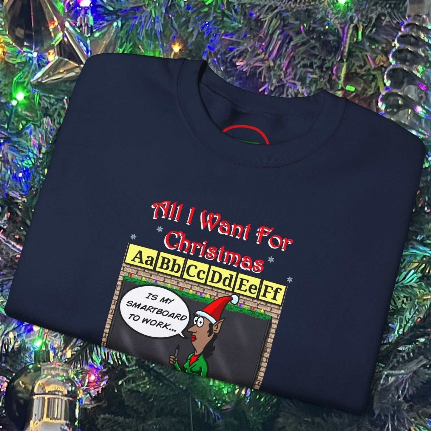 Christmas teacher comic sweatshirt with funny cartoon design and holiday theme