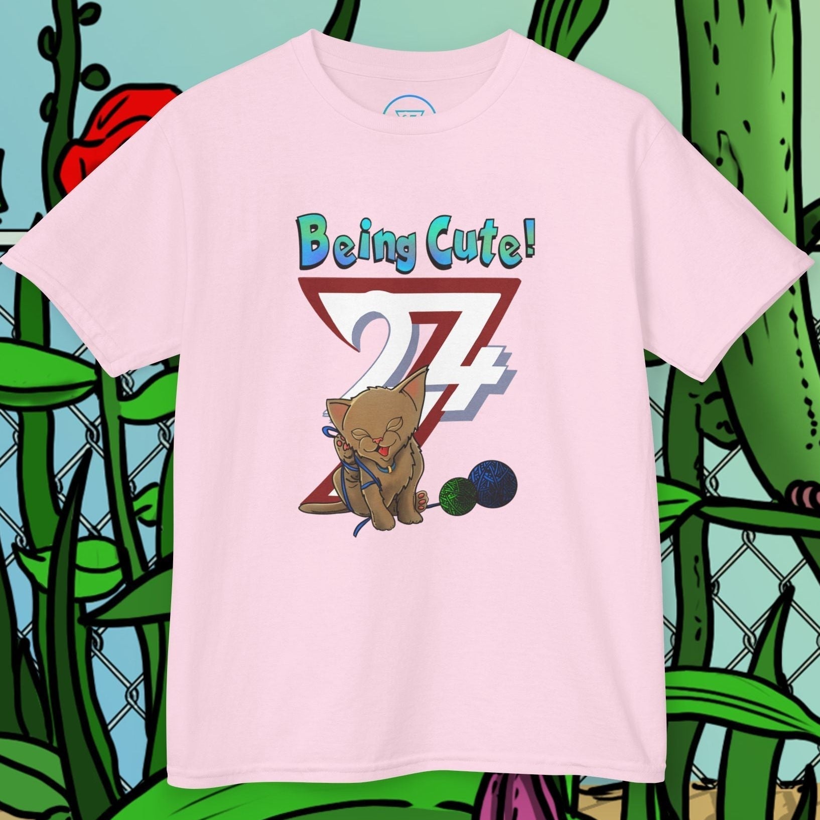 Pastel Pink Kids T-Shirt with the unique "Cute 24/7" statement illustration.