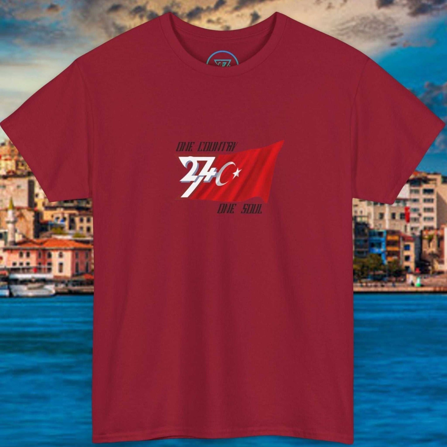Türkiye Flag Graphic T-Shirt with hand-drawn Turkish flag design on red cotton tee for sports and summer wear
