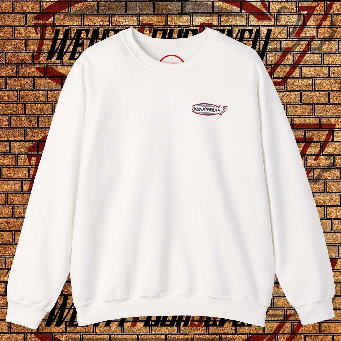 White TwentyFourSeven Logo crewneck sweatshirt in cotton-poly blend, casual streetwear for parties and outdoors