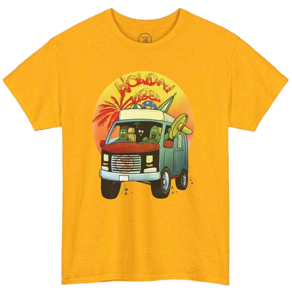 Amber Gold Adult Camper Van T-Shirt - Original hand-sketched travel tee.