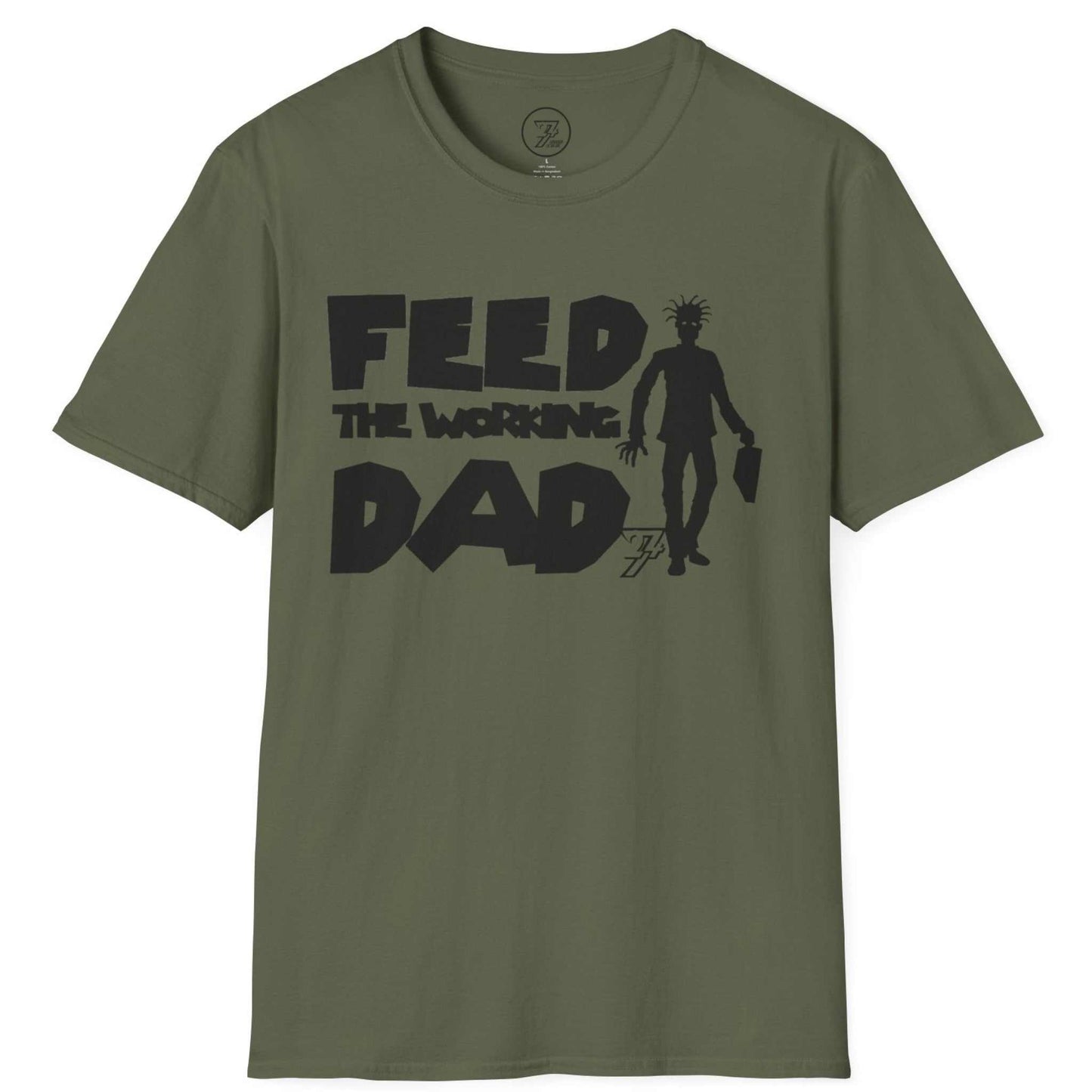 Army green Father's day gift graphic tee showcasing the bold black 90s comic artist aesthetic, displayed on a clean background.