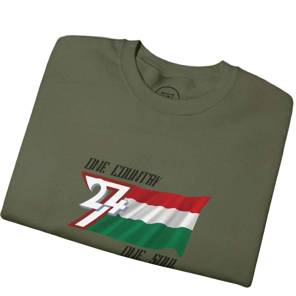 Folded unisex sweatshirt with Hungary flag and "27" design for national pride and sports events