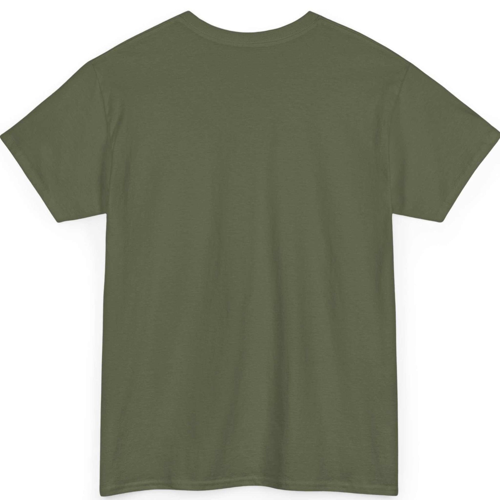 Back view of the army green martial arts streetwear graphic tee, showing the clean, unprinted back canvas.