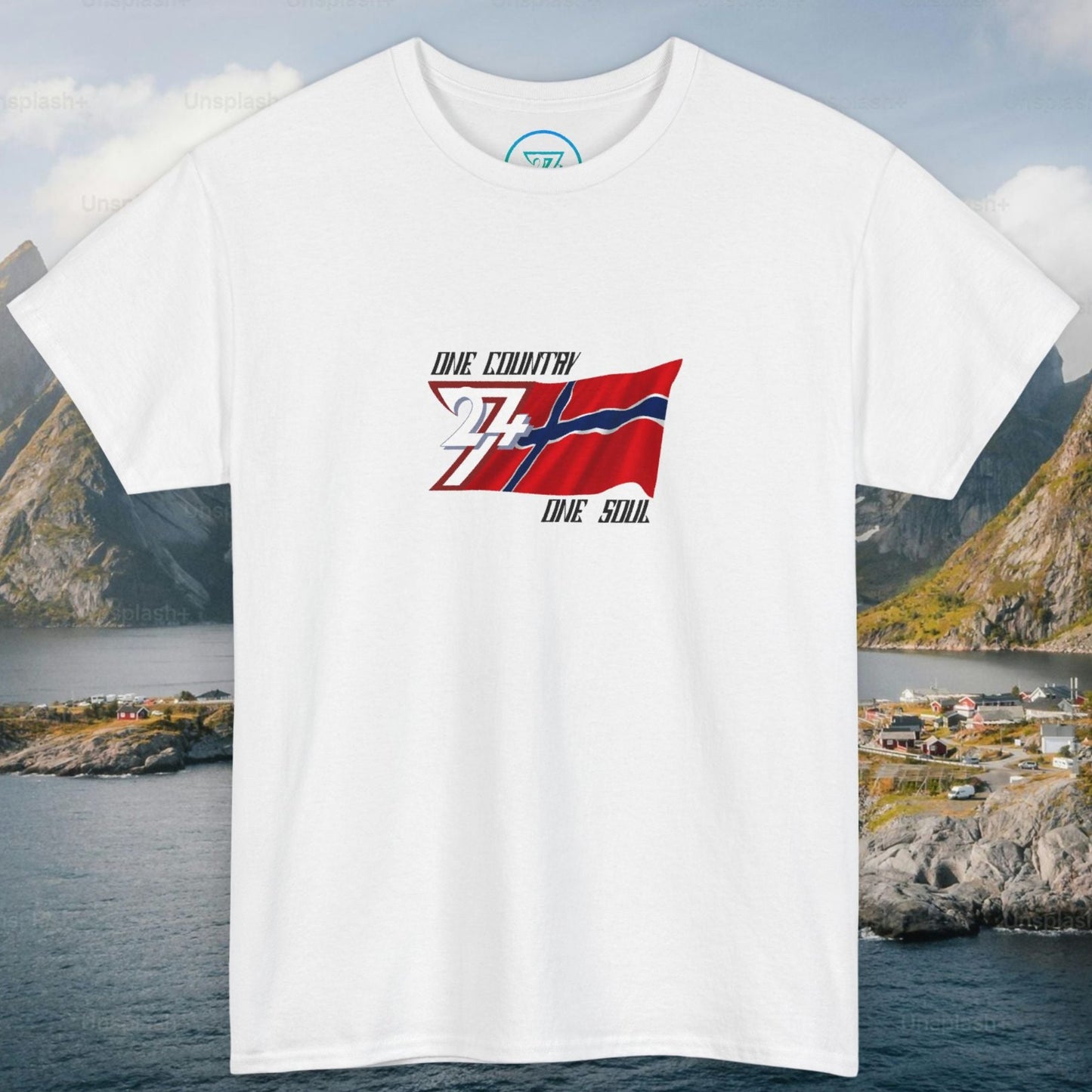 Ash gray Norway graphic tee with a unique graphic design of teh Nordic flag on soft cotton