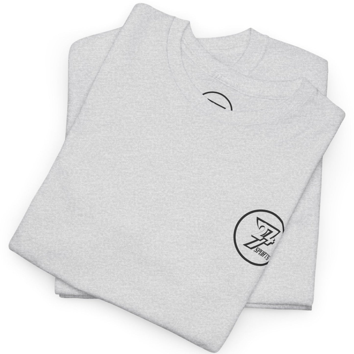 Neatly folded ash grey sarcastic gym shirt showing the crisp chest emblem and premium cotton blend fabric, laid flat.