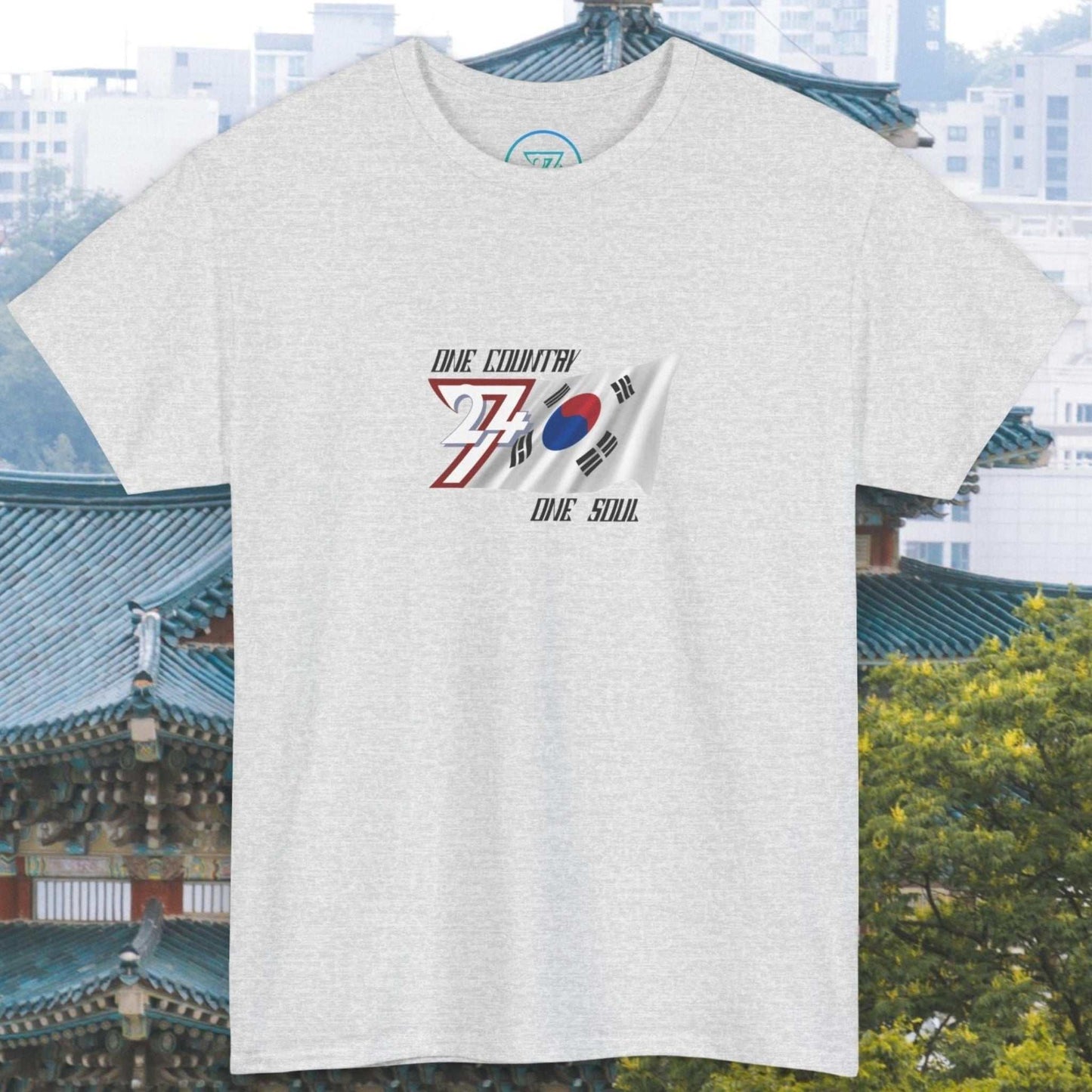 Ash South Korea flag graphic tee with hand-drawn Taegeukgi design and modern unisex fit