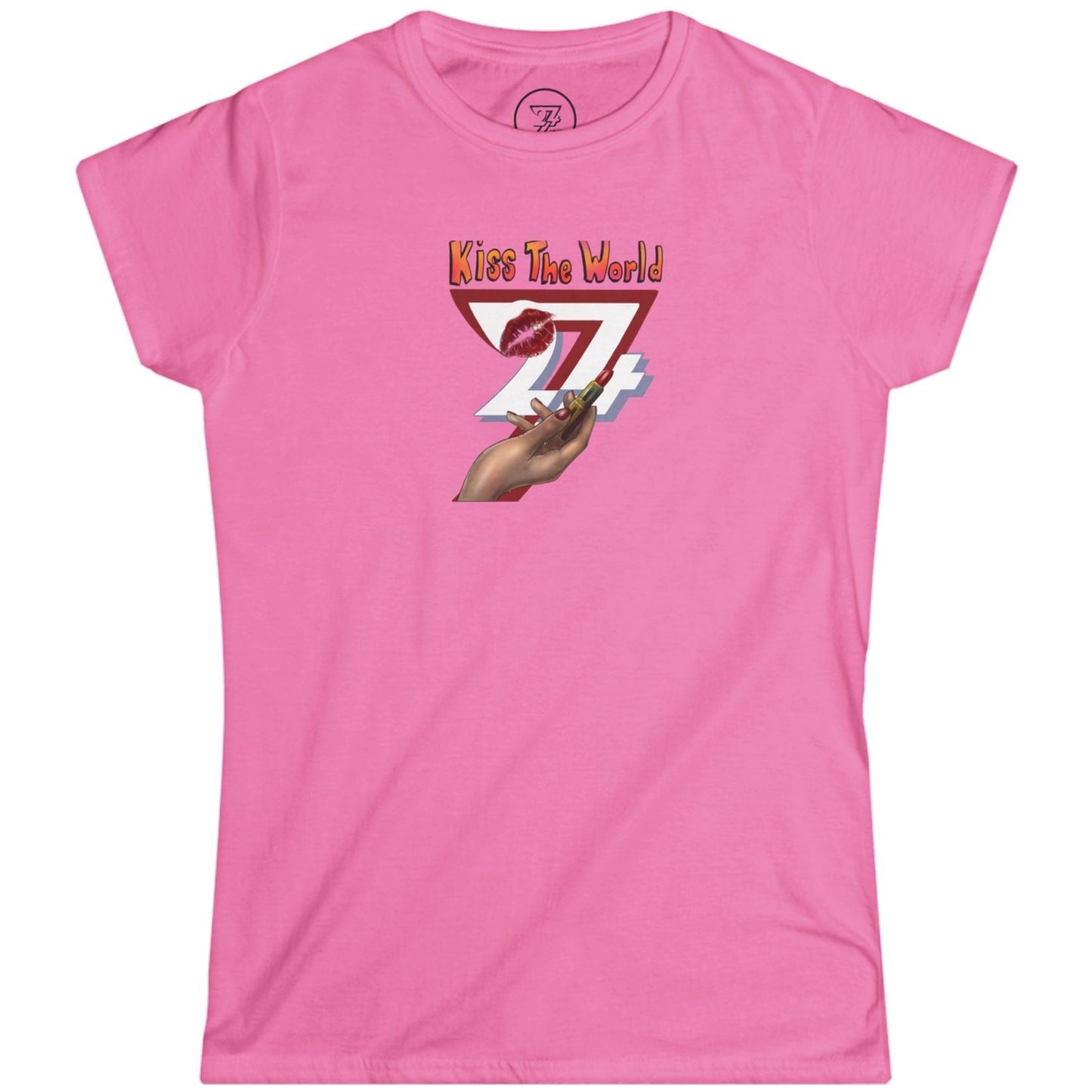 Azalea pink women's positive global message top with original retro pop-art graphics.
