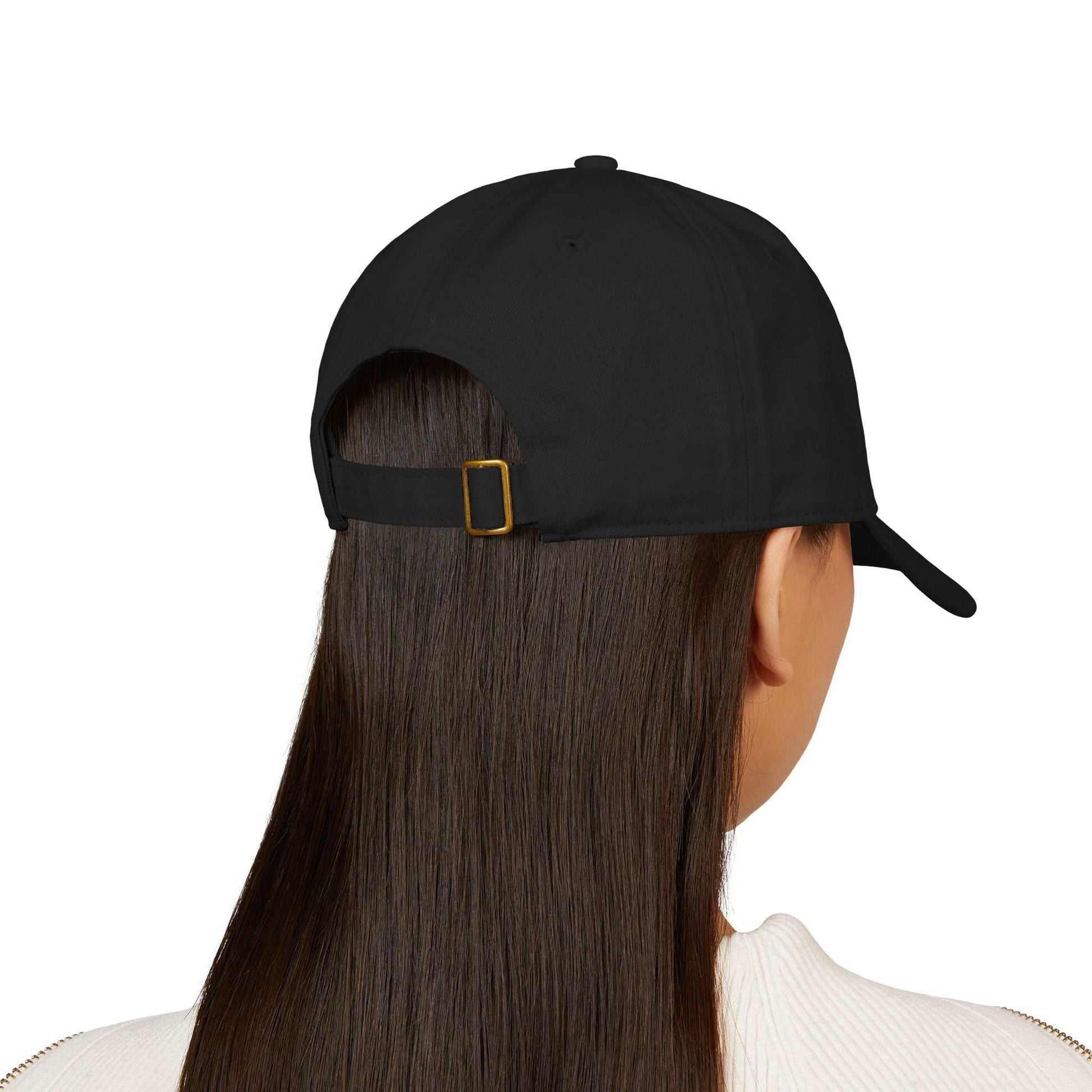 Back view of the Tai Chi dad hat worn by a female model