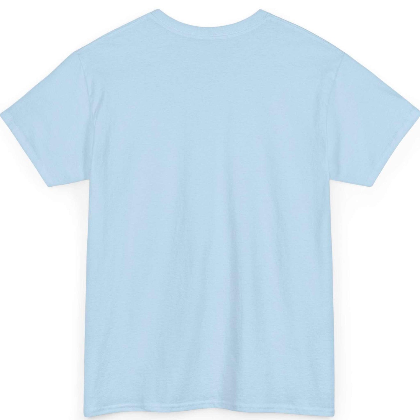 Back view of Light blue t-shirt on a white background