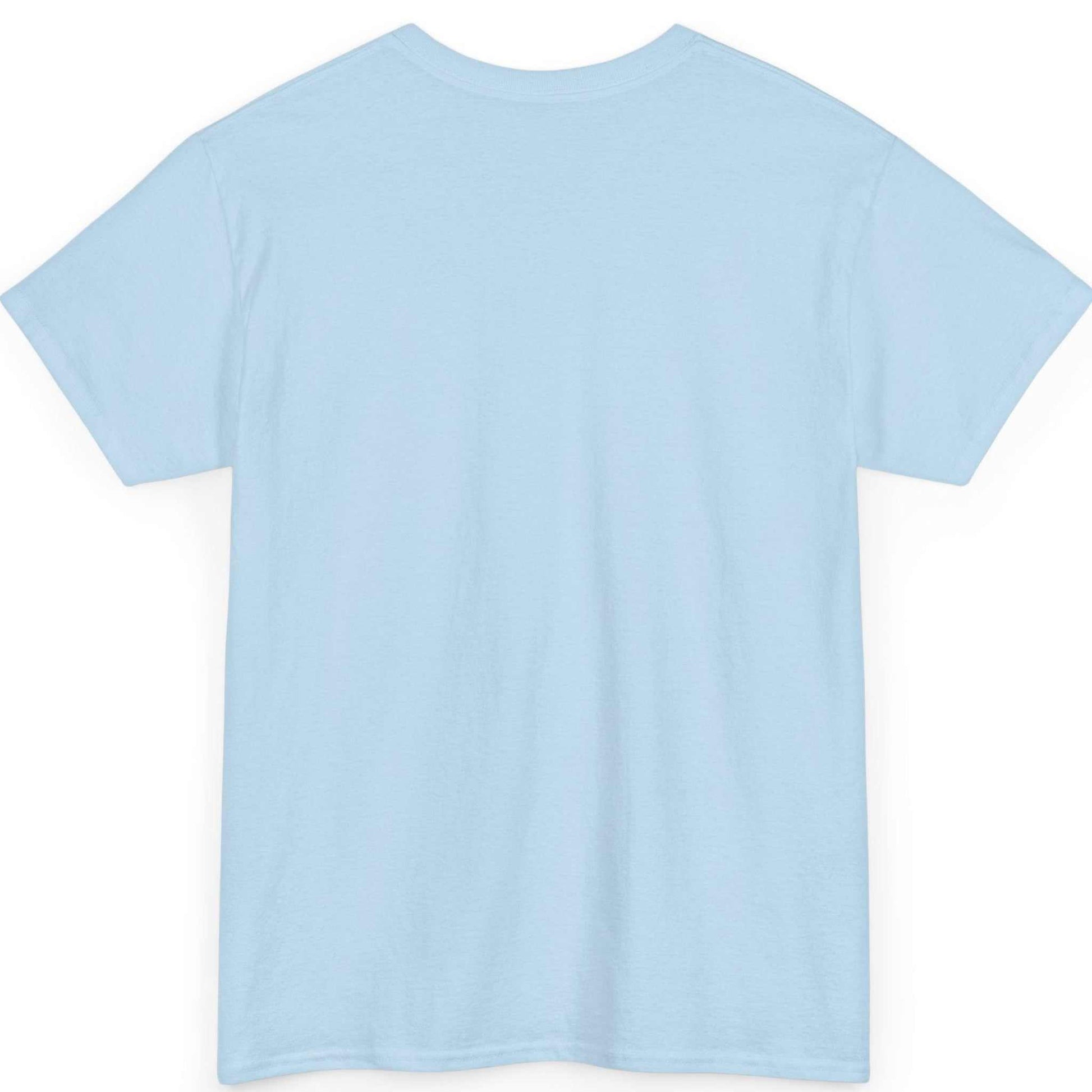 Back view of Light blue t-shirt on a white background