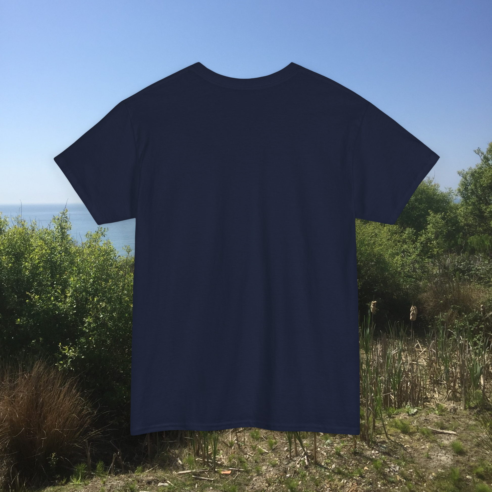 back view of the Navy blue graphic cactus t-shirt