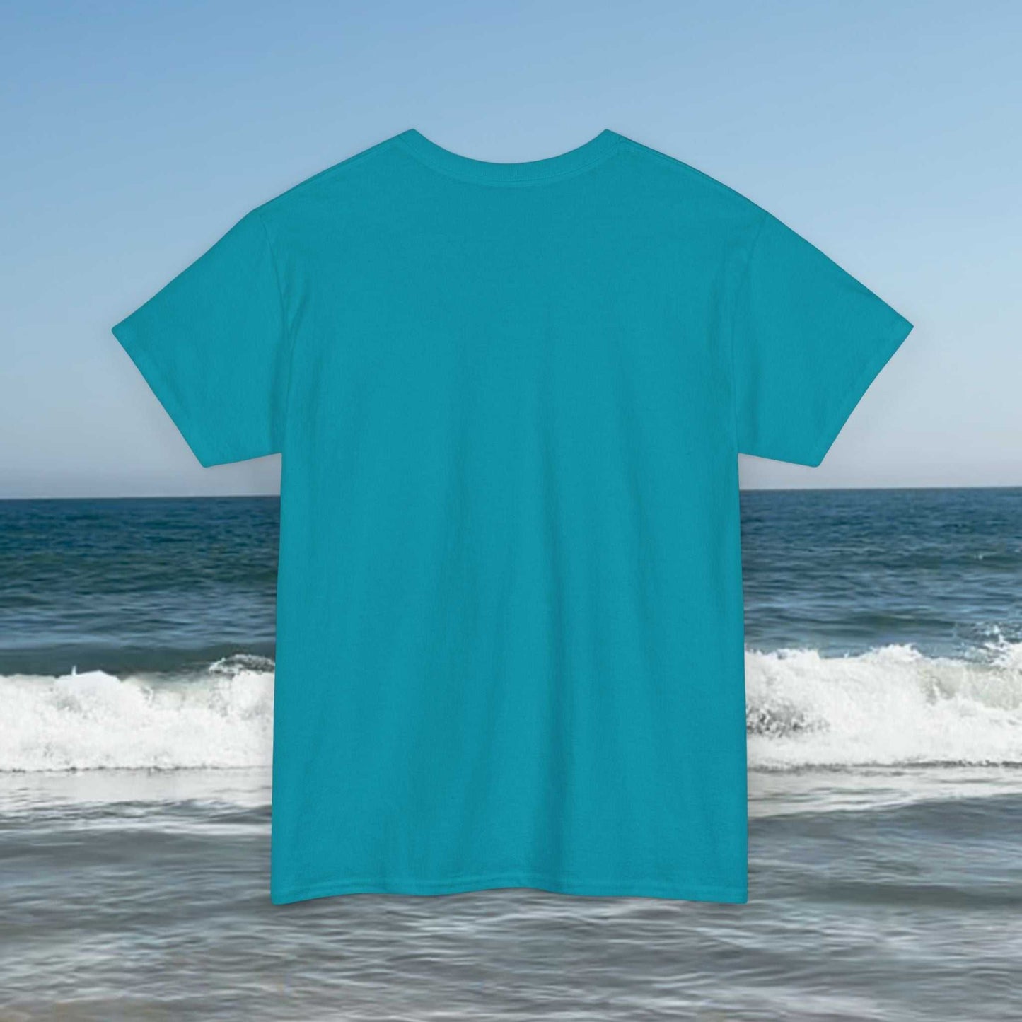 Ocean-themed Tropical Blue Cactus Summer Tee - original 24/7 artwork back view.