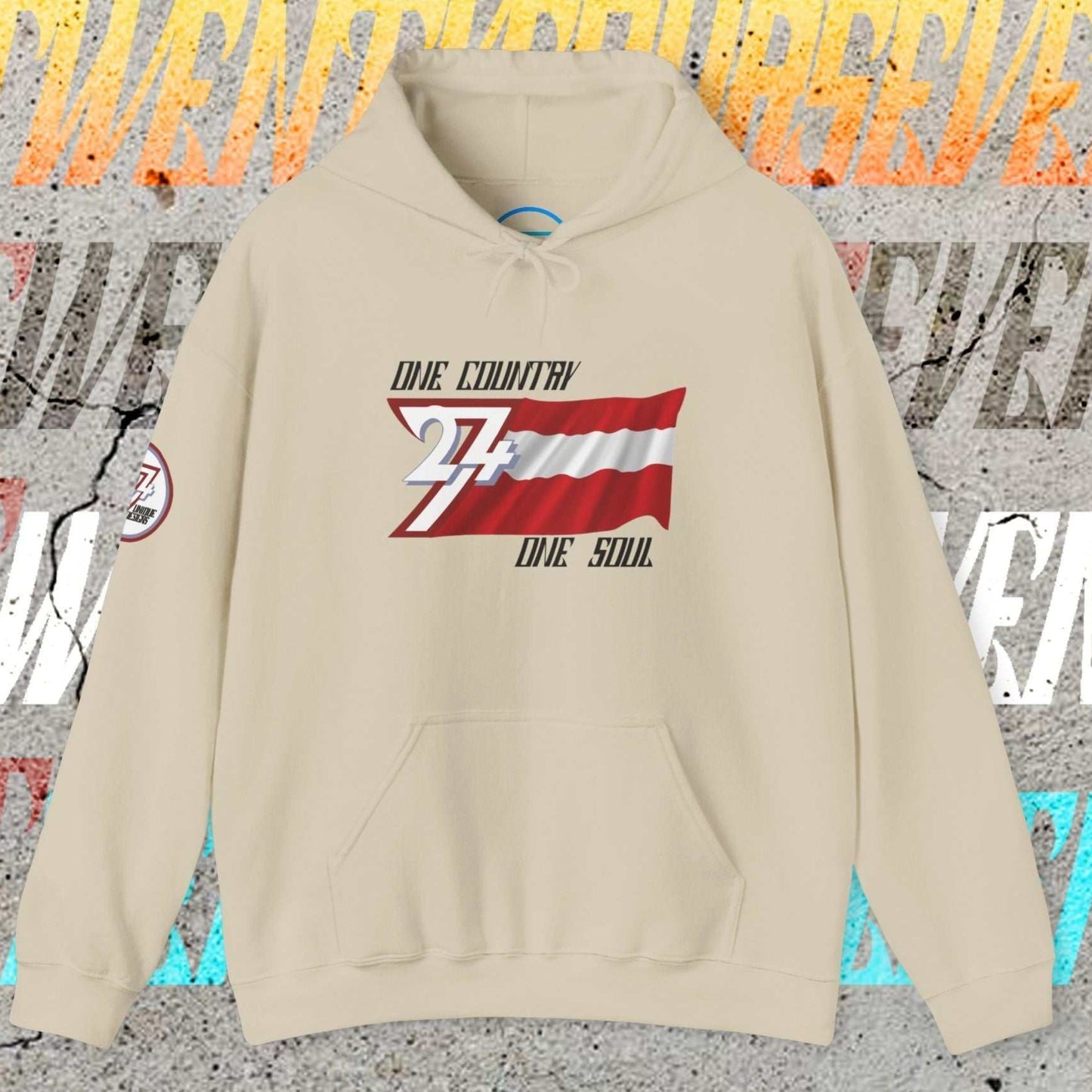 Minimalist Beige Austria hoodie designed for high-end, understated streetwear style.
