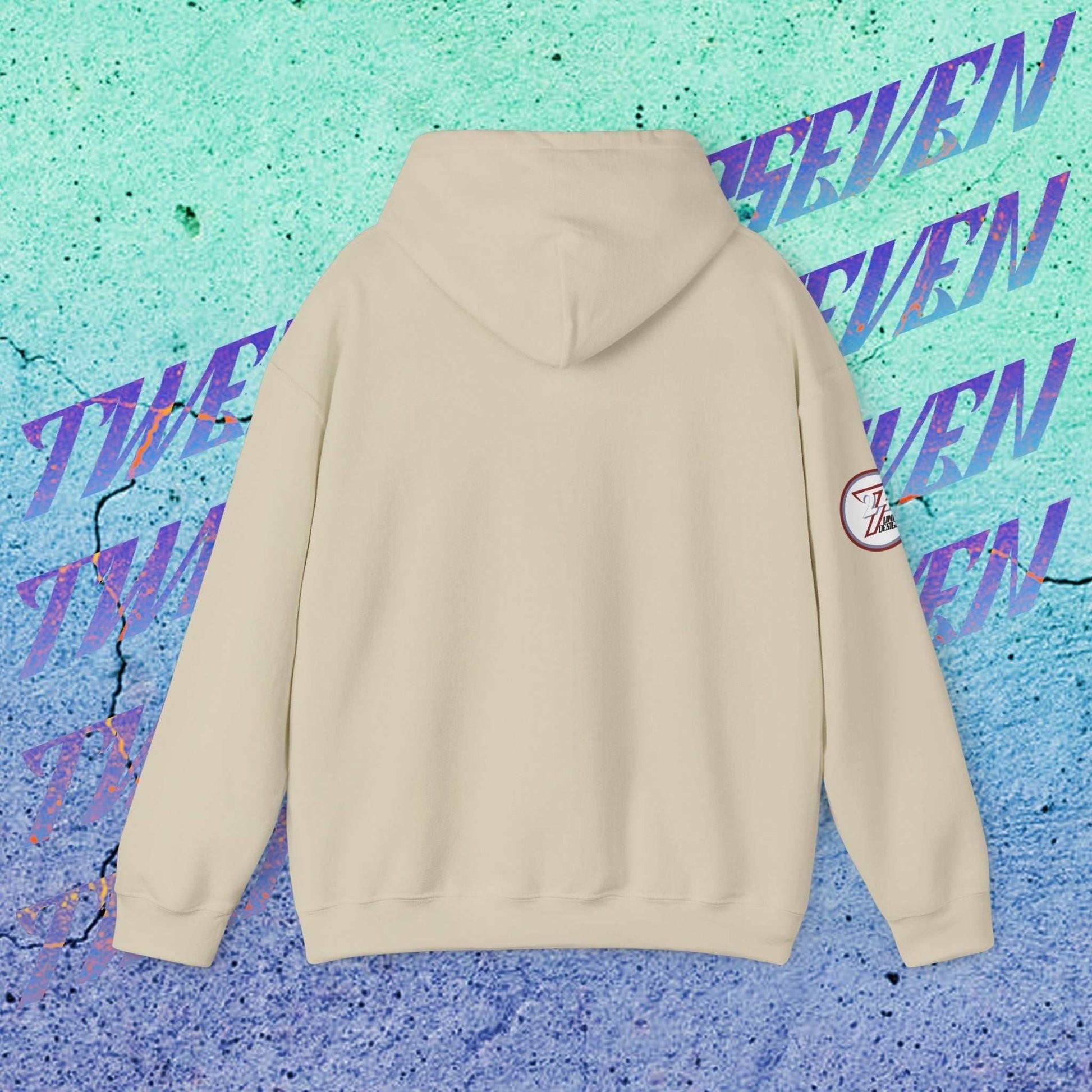 Clean, unprinted reverse view of the Hellas hoodie, showcasing the double-lined hood and heavy fabric drape.