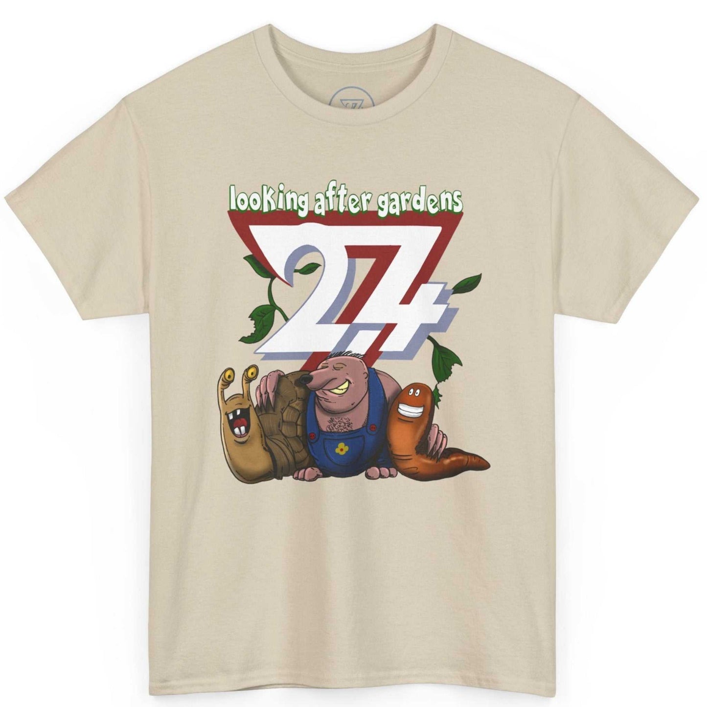 Beige nature lover apparel showcasing the funny animal trio, laid flat.