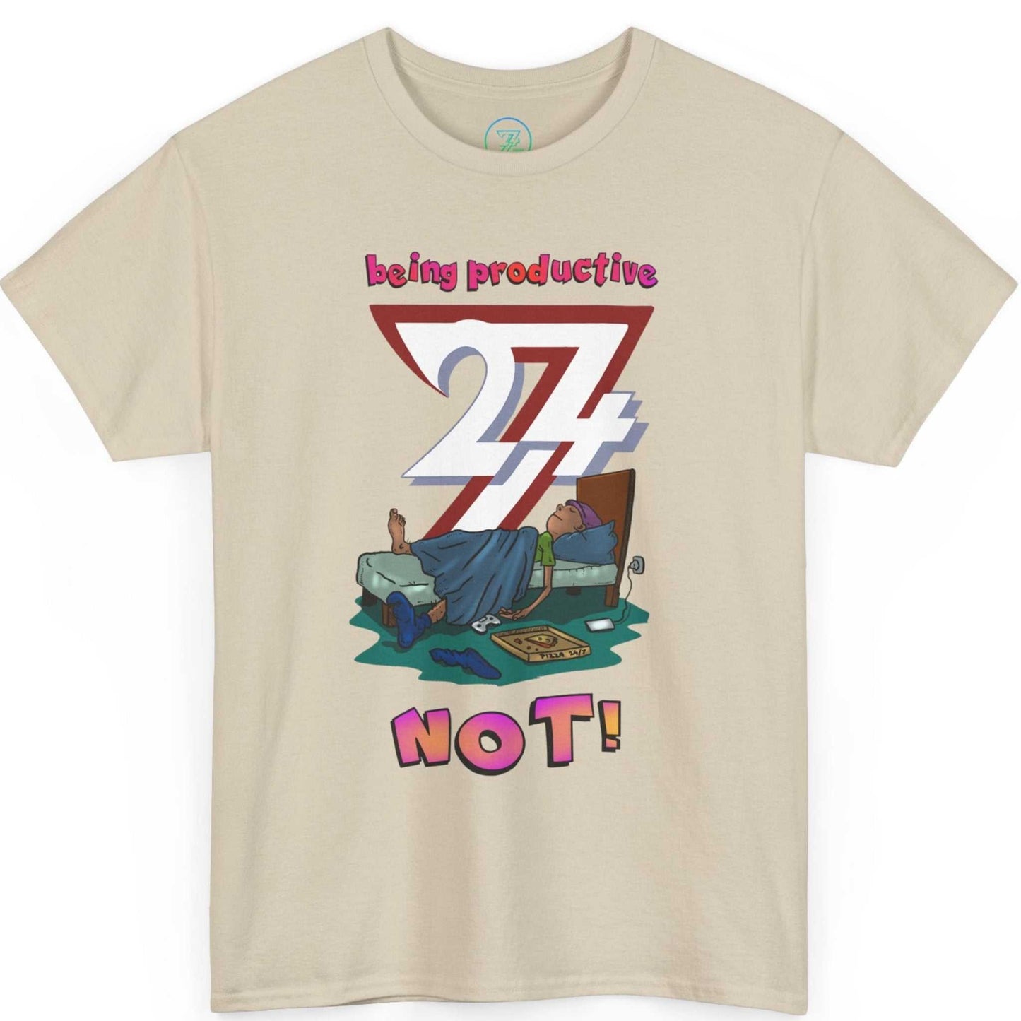 Beige sarcastic student gift shirt displaying the custom typography and cartoon illustration, displayed on a clean background.