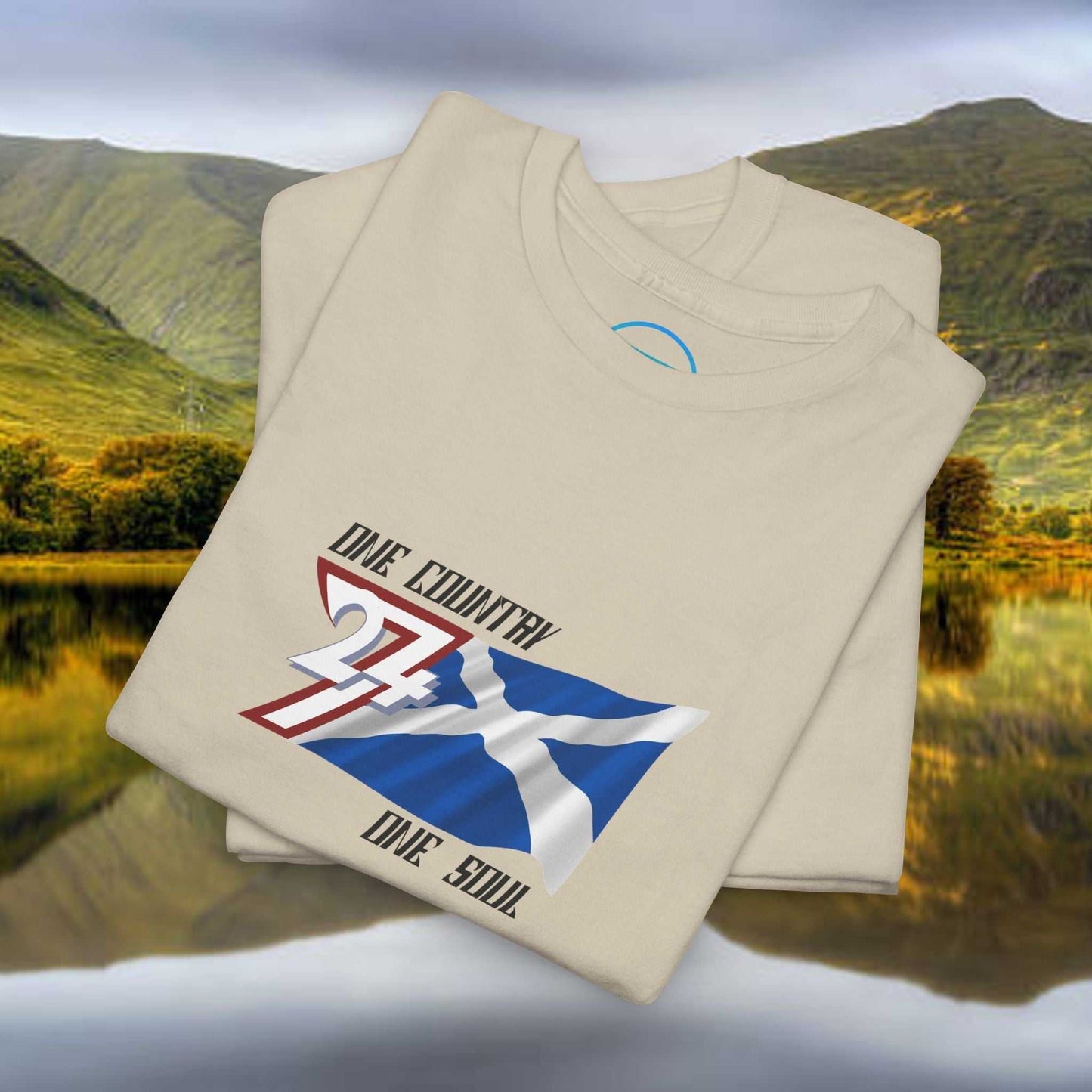 Hand-drawn Scotland Graphic Tee with vibrant Saltire design on soft cotton unisex shirt
