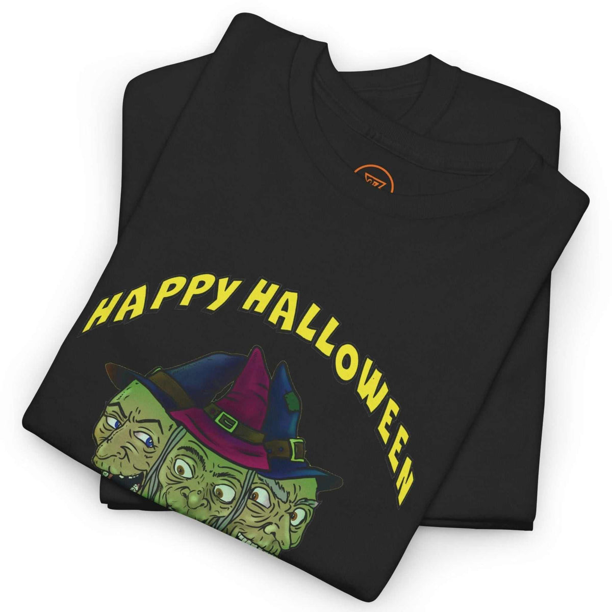Neatly folded black funny cartoon skeleton tee highlighting the crisp digital front print and durable fabric, laid flat.