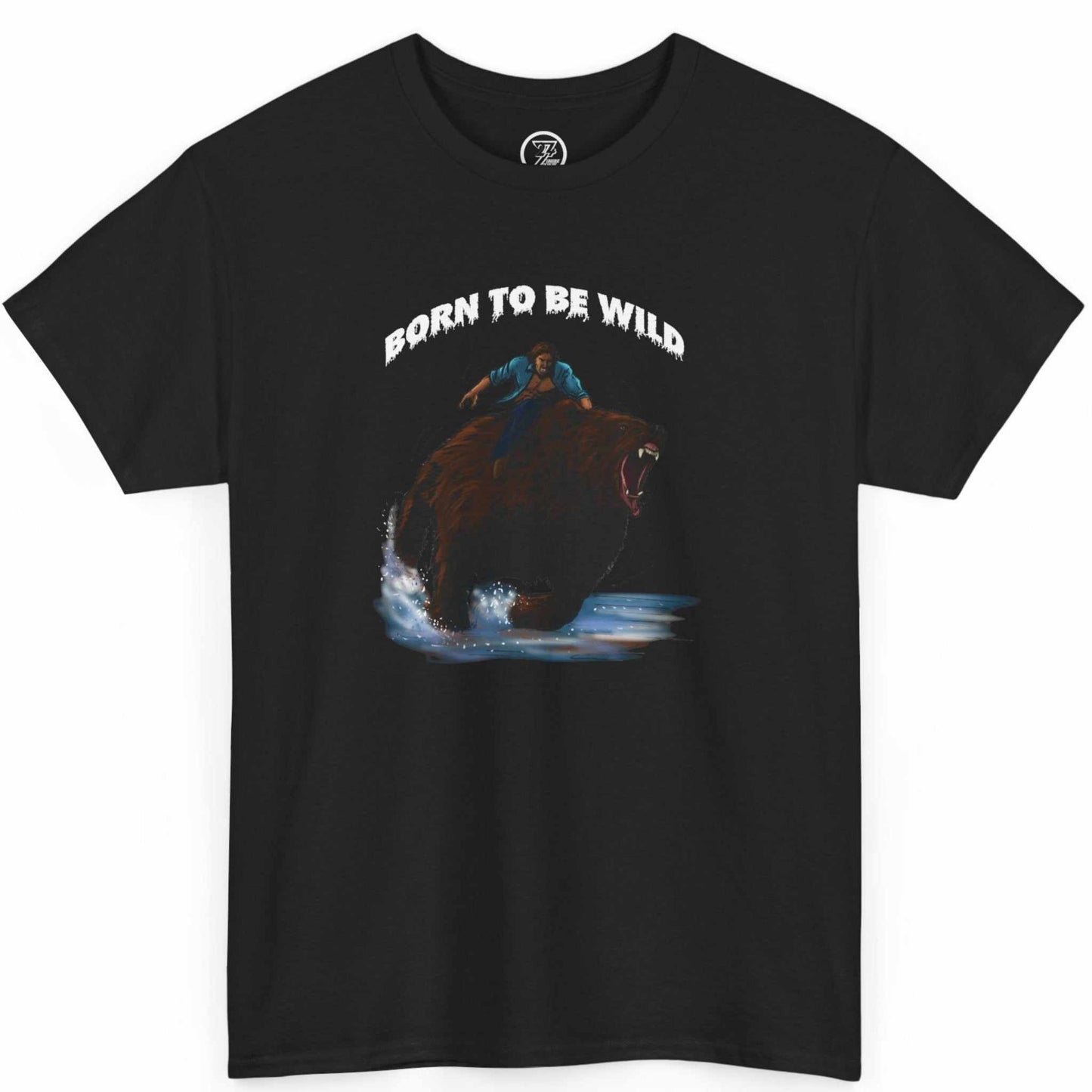 Flat lay of the black funny outdoor graphic tee highlighting the quirky nature streetwear art.