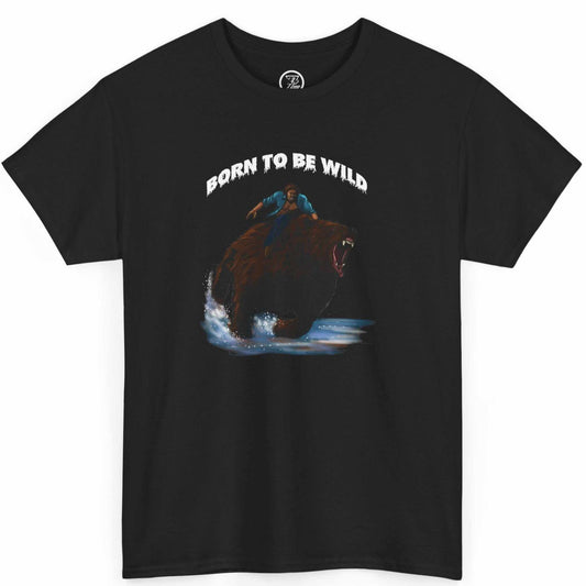 Flat lay of the black funny outdoor graphic tee highlighting the quirky nature streetwear art.