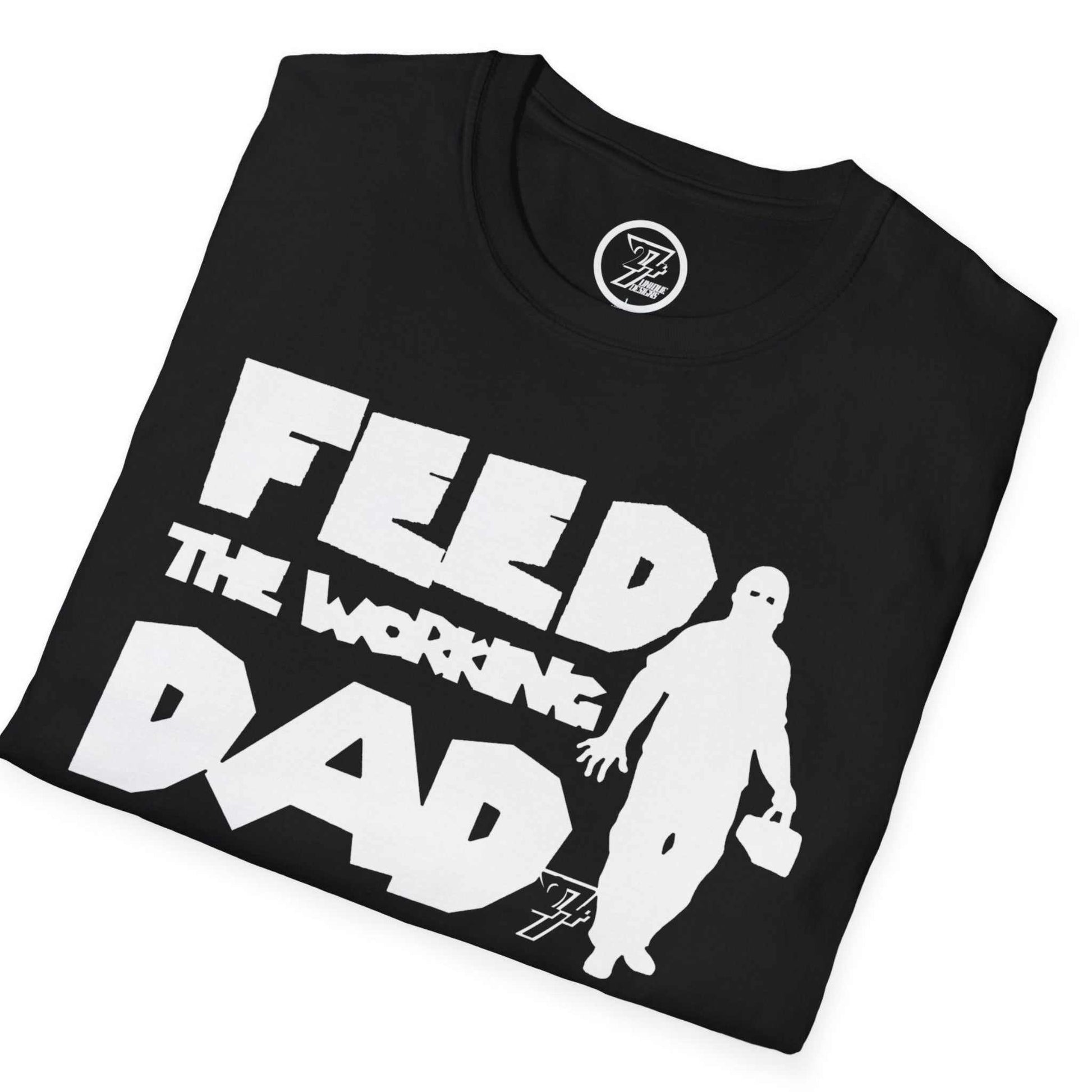 Neatly folded black horror parody mechanic shirt showing the heavy cotton fabric and bright white text, laid flat.