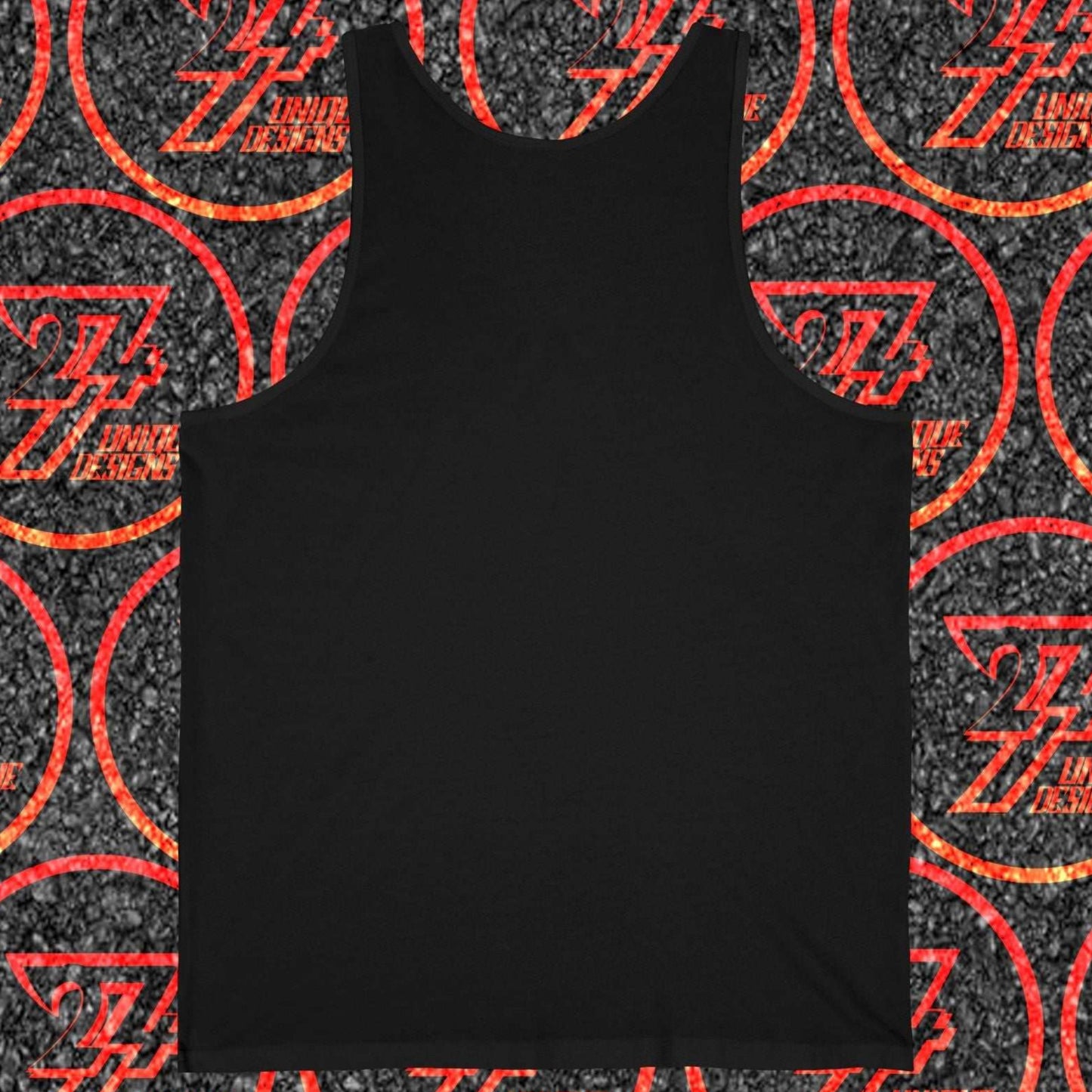 Back view of a plain black women's jersey cotton racerback-style tank top.