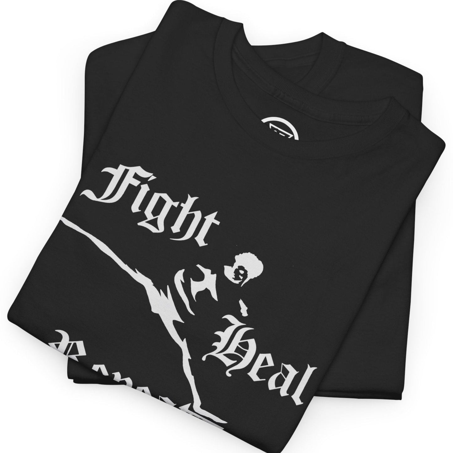 Neatly folded black kickboxing graphic tee highlighting the crisp hand-drawn illustration and premium cotton fabric, laid flat.