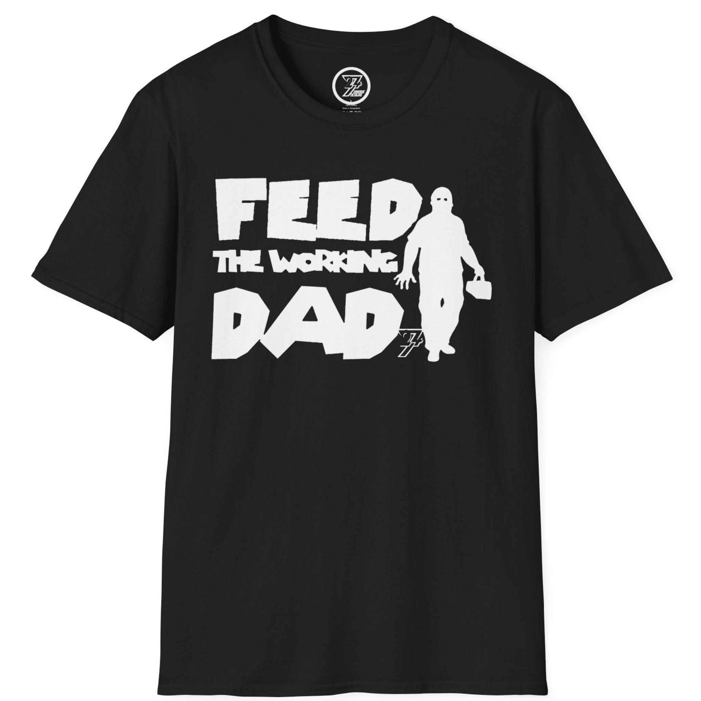 Black mechanic Father's Day shirt highlighting the striking white zombie silhouette, laid flat.