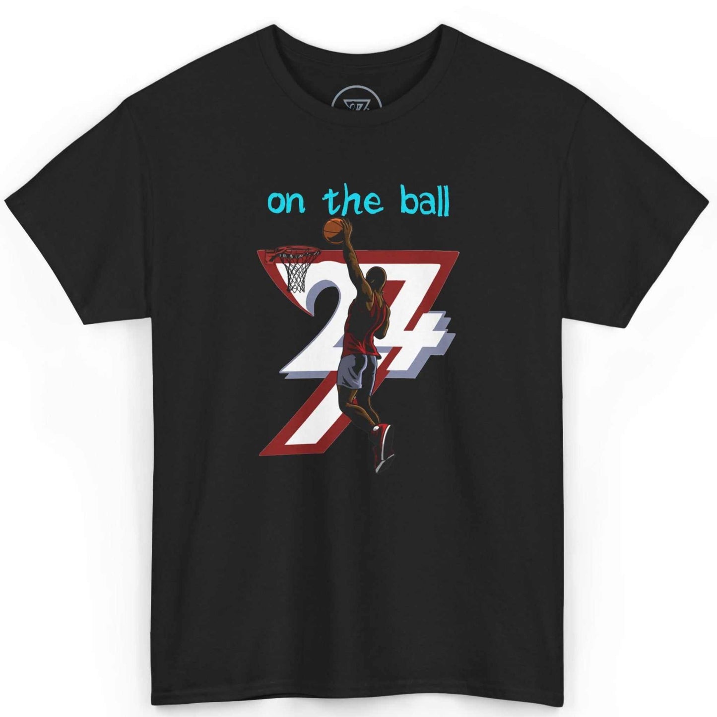 Front view of a sleek black pickup game apparel tee highlighting the clean comic-style linework, displayed on a clean background.
