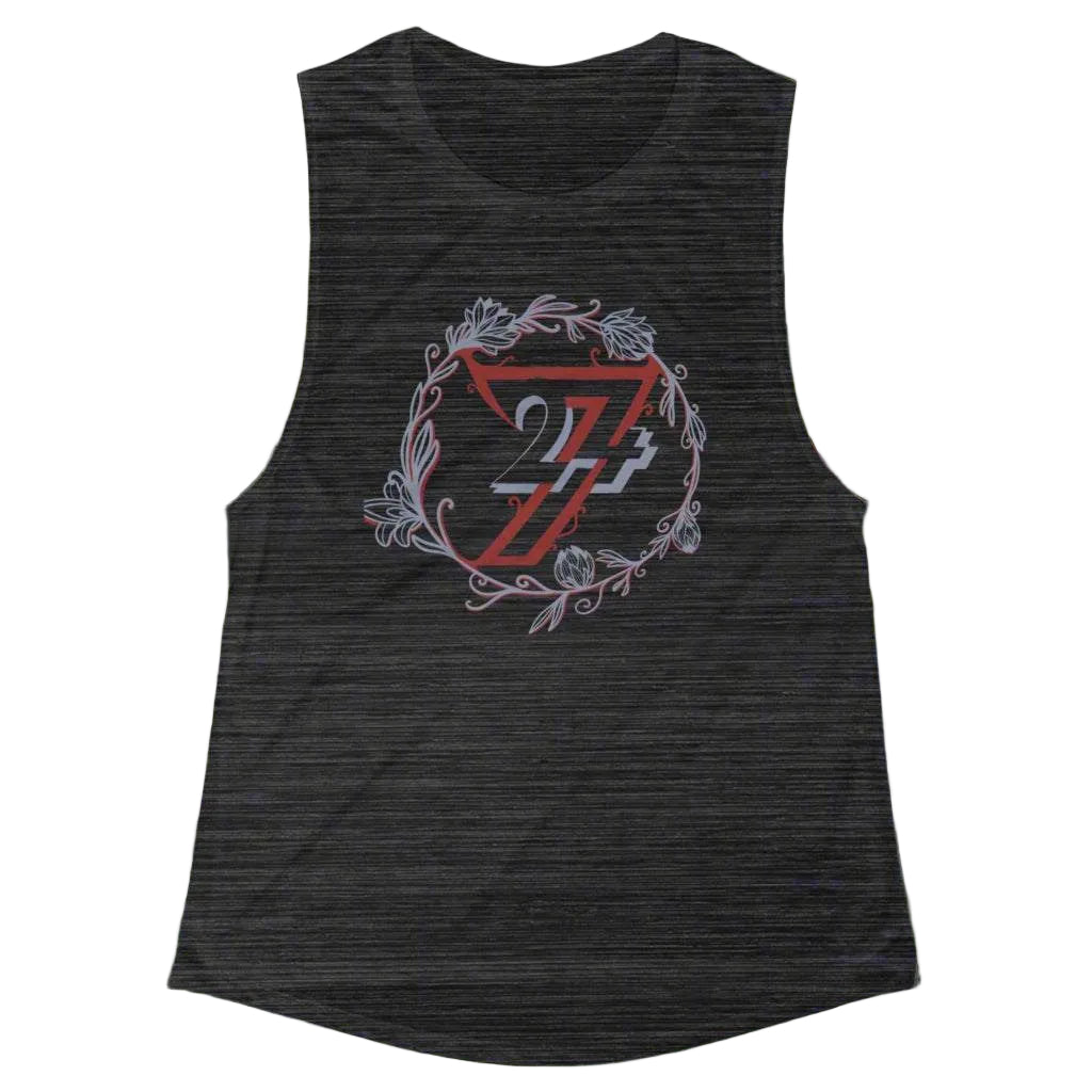Floral Tank top Women Tank summer wear black slub