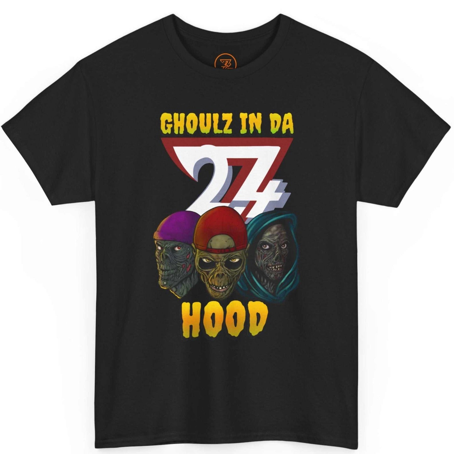 Solid black urban Halloween clothing displaying the 90s zombie streetwear illustration.
