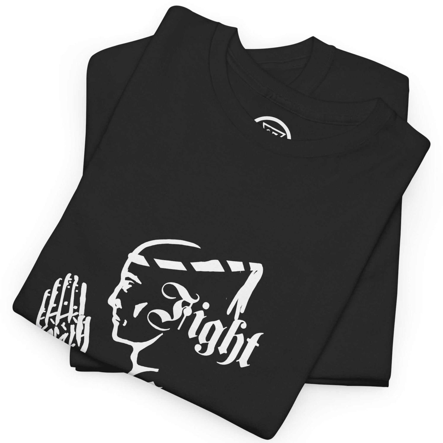Neatly folded black Wai Kru graphic tee highlighting the crisp white ink design and heavyweight cotton fabric, laid flat.
