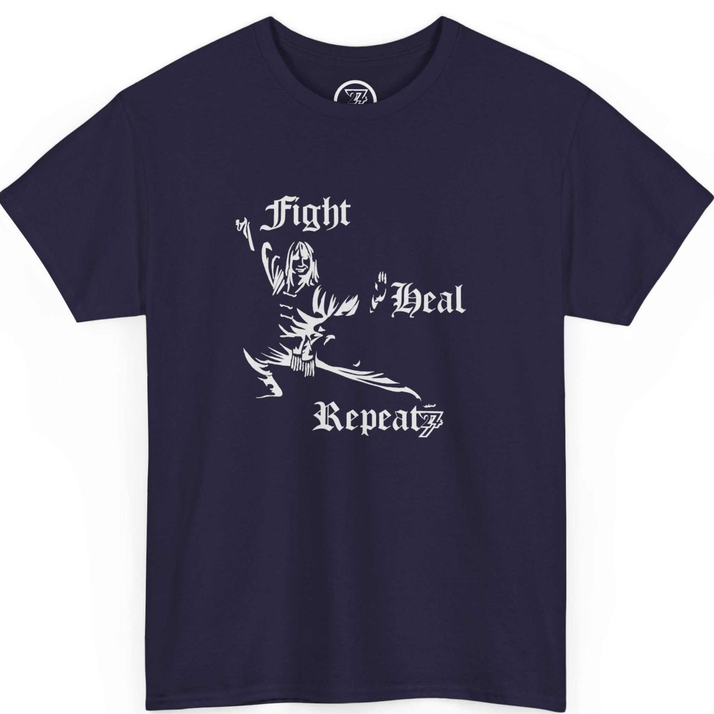 Front view of a rich blackberry purple martial arts t-shirt featuring the original fighter silhouette, laid flat.
