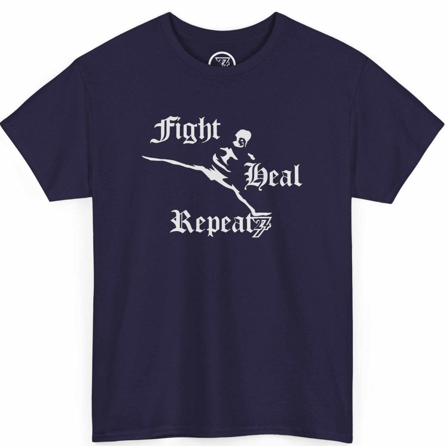 Front view of a rich blackberry purple martial arts training shirt featuring the original fighter graphic, laid flat.