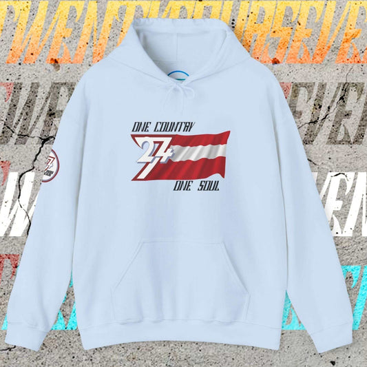Light Pink heavyweight Austria hoodie with sophisticated hand-drawn flag lines.