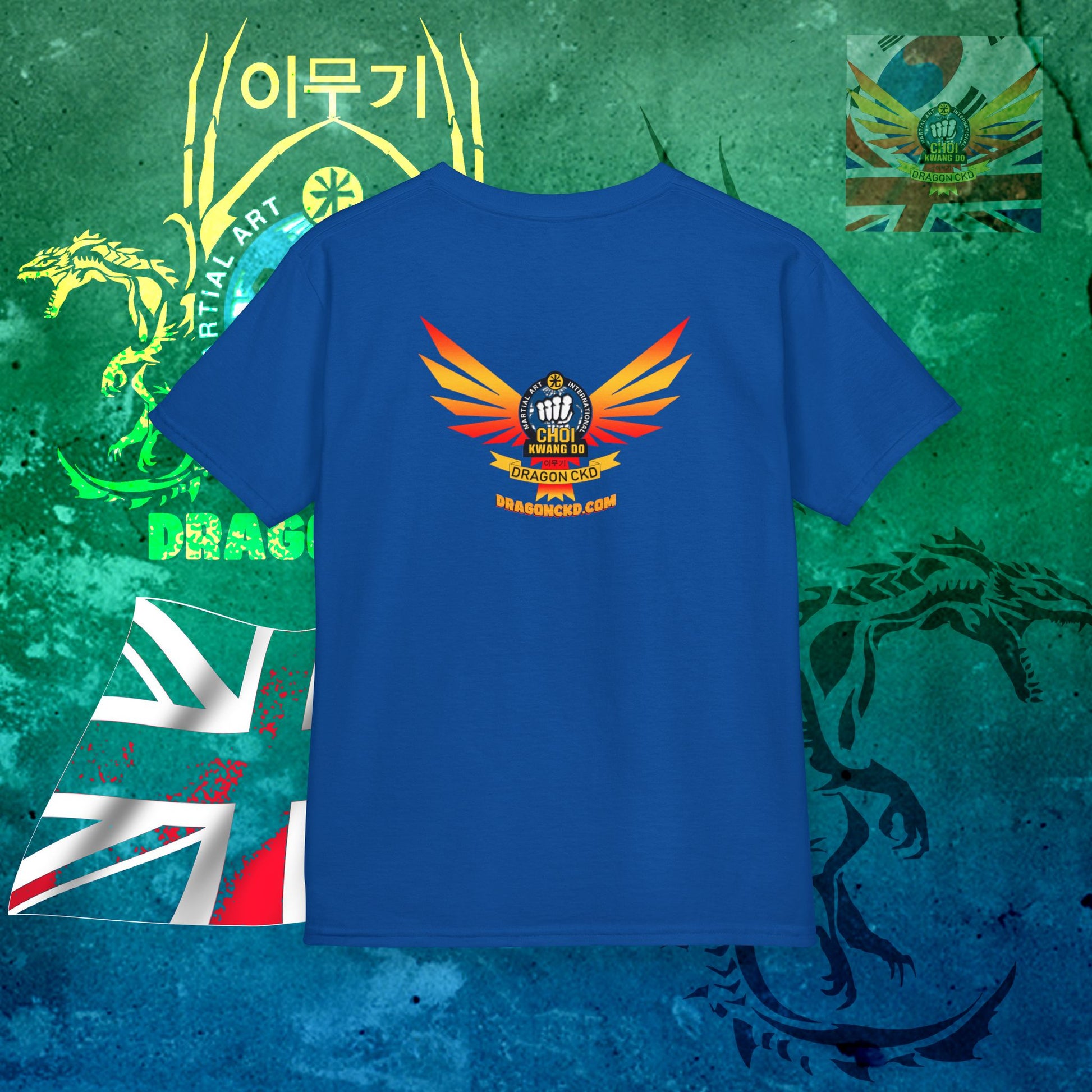 Back view of the Blue Choi-Kwang Do kids tee