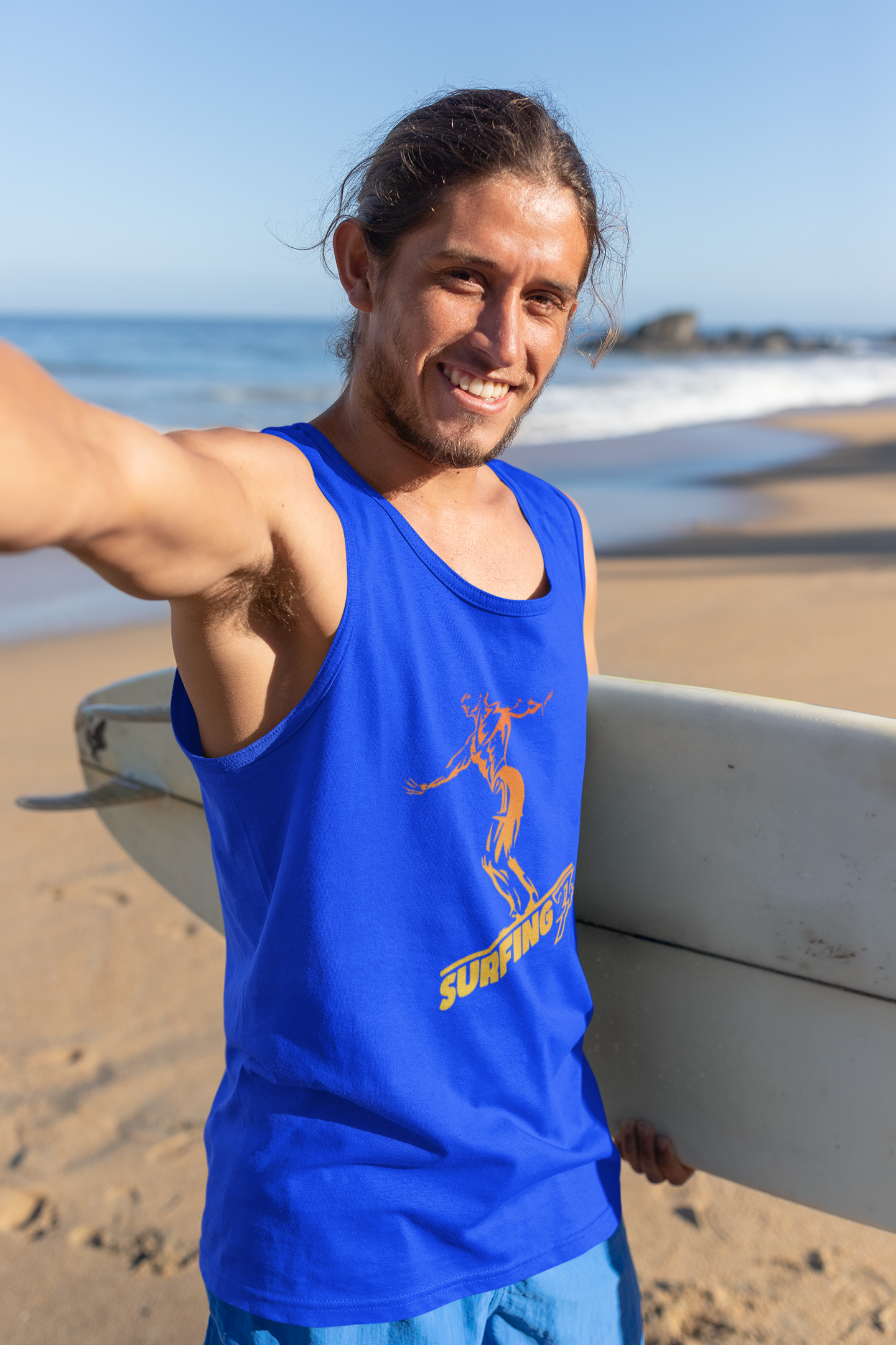 Man wearing the Blue Surfing Tank Top