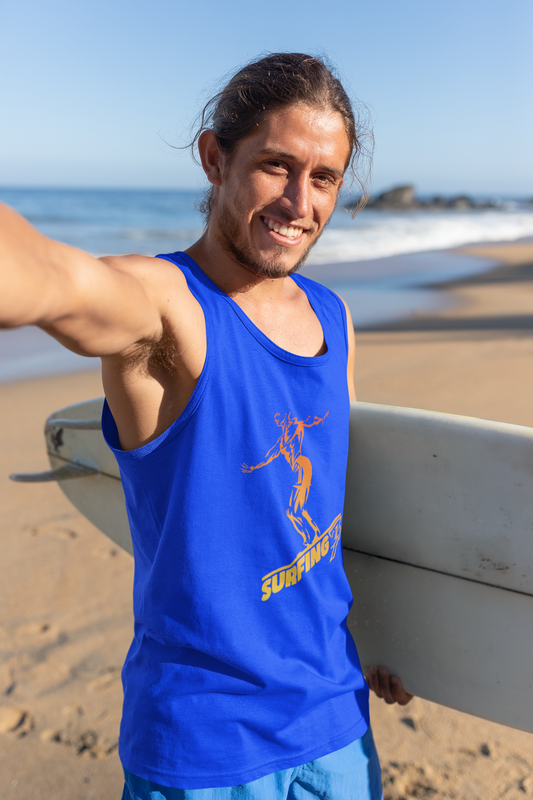 Man wearing the Blue Surfing Tank Top