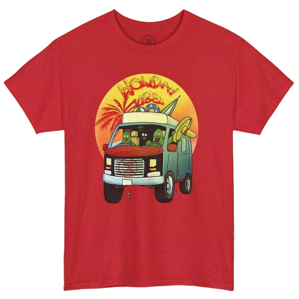 Bold Red Adult Camper Van T-Shirt - Unique family road trip graphic.