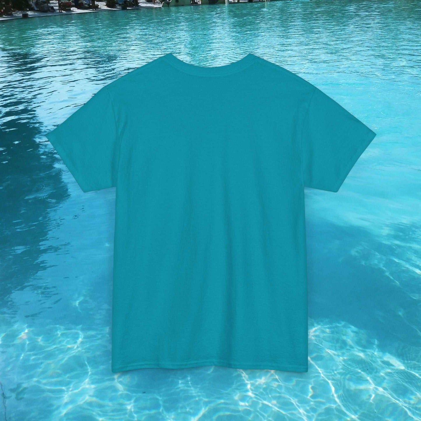 Back view of a blank bright blue classic fit 100% cotton t-shirt.