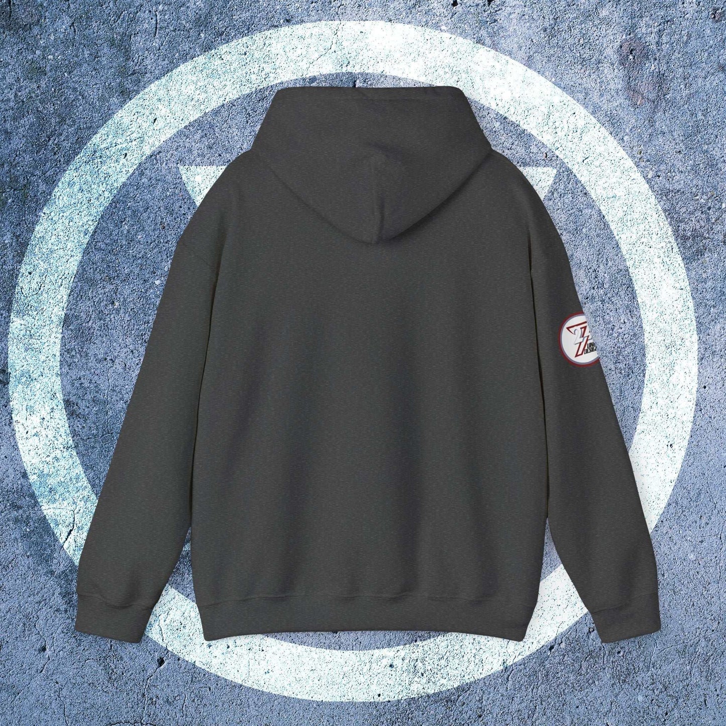 The clean, unprinted reverse of the Suomi hoodie, highlighting the structured drape and double-lined hood detail.
