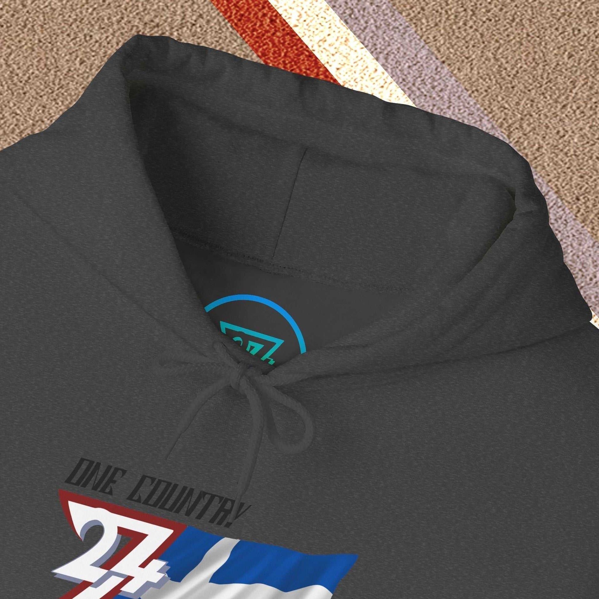 Close-up of the inner neck area, showing the scratch-free tear-away label and 24/7 brand authenticity markings.