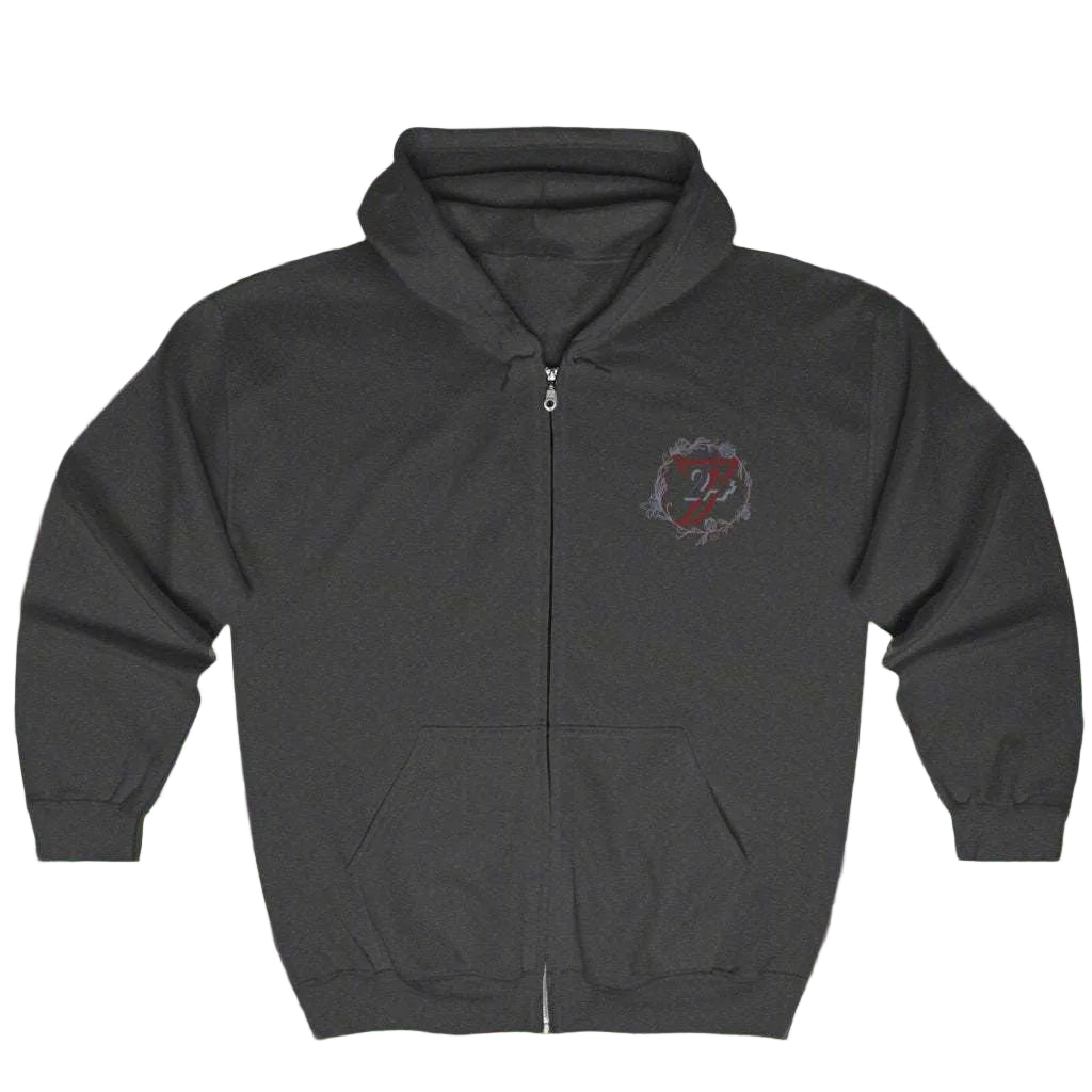 Flower zip hoodie for women floral design dark heather front