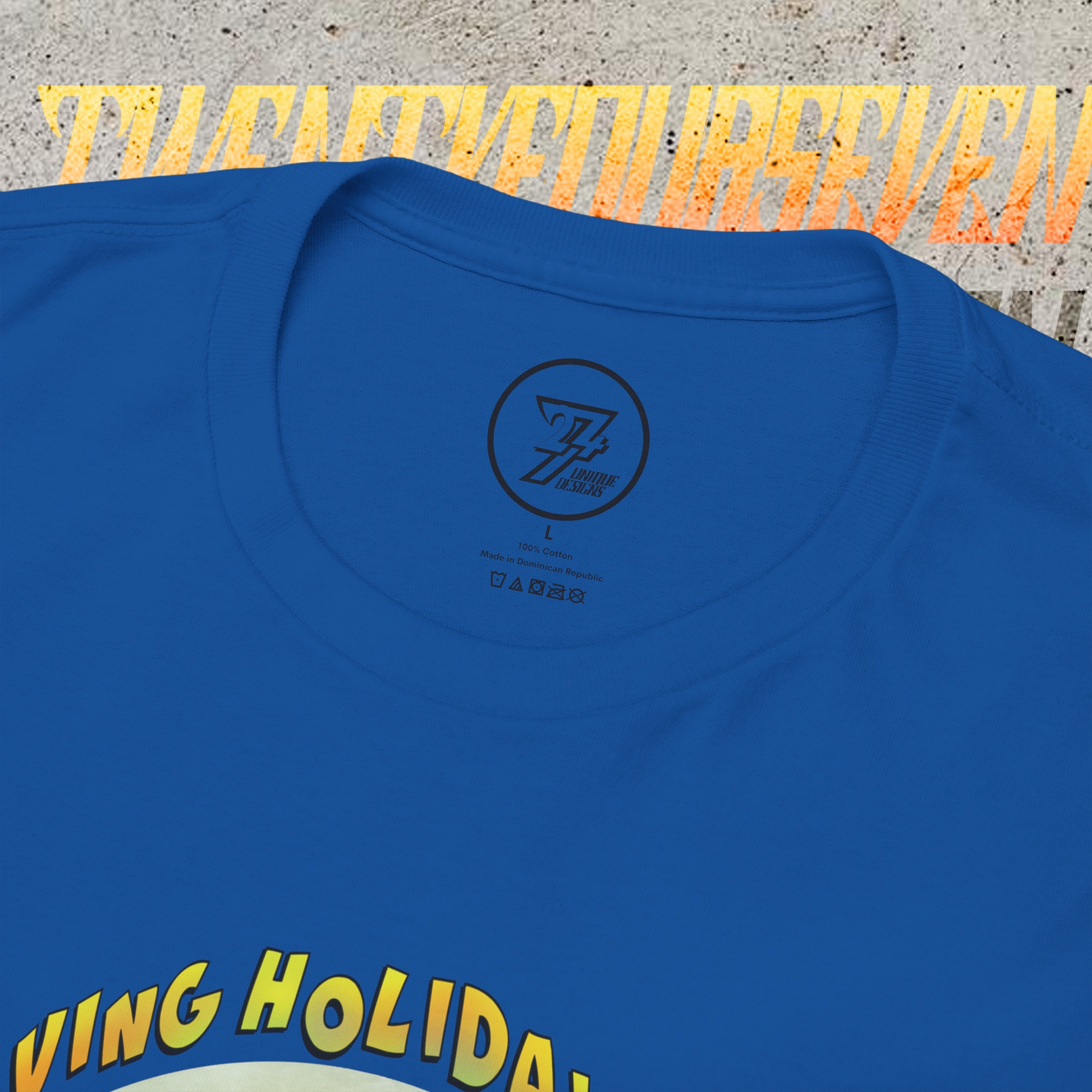 Collar view of the Royal Funny Vacation T-Shirt